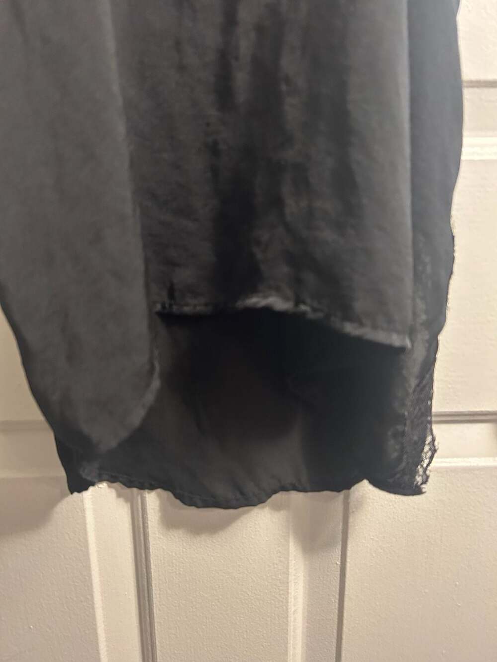 Out From Under Black Satin Lace-Trim Asymmetric Slip Dress - Picture 5 of 5